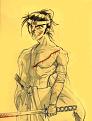 Hittokiri Battousai 
ركزت في هذه الرسمة على مؤثرات الدم فوق الجسم والقماش والسيف، التأثر واضح من أنيمي • rurouni kenshin •