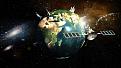 Earth in space +famous iconic buildings